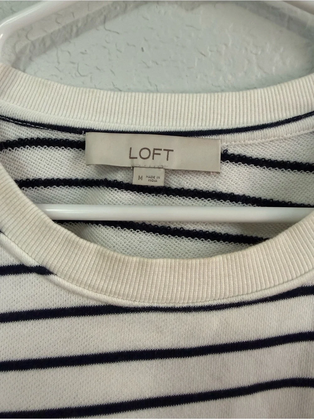 LOFT White & Black Striped Puff Sleeve Dress
